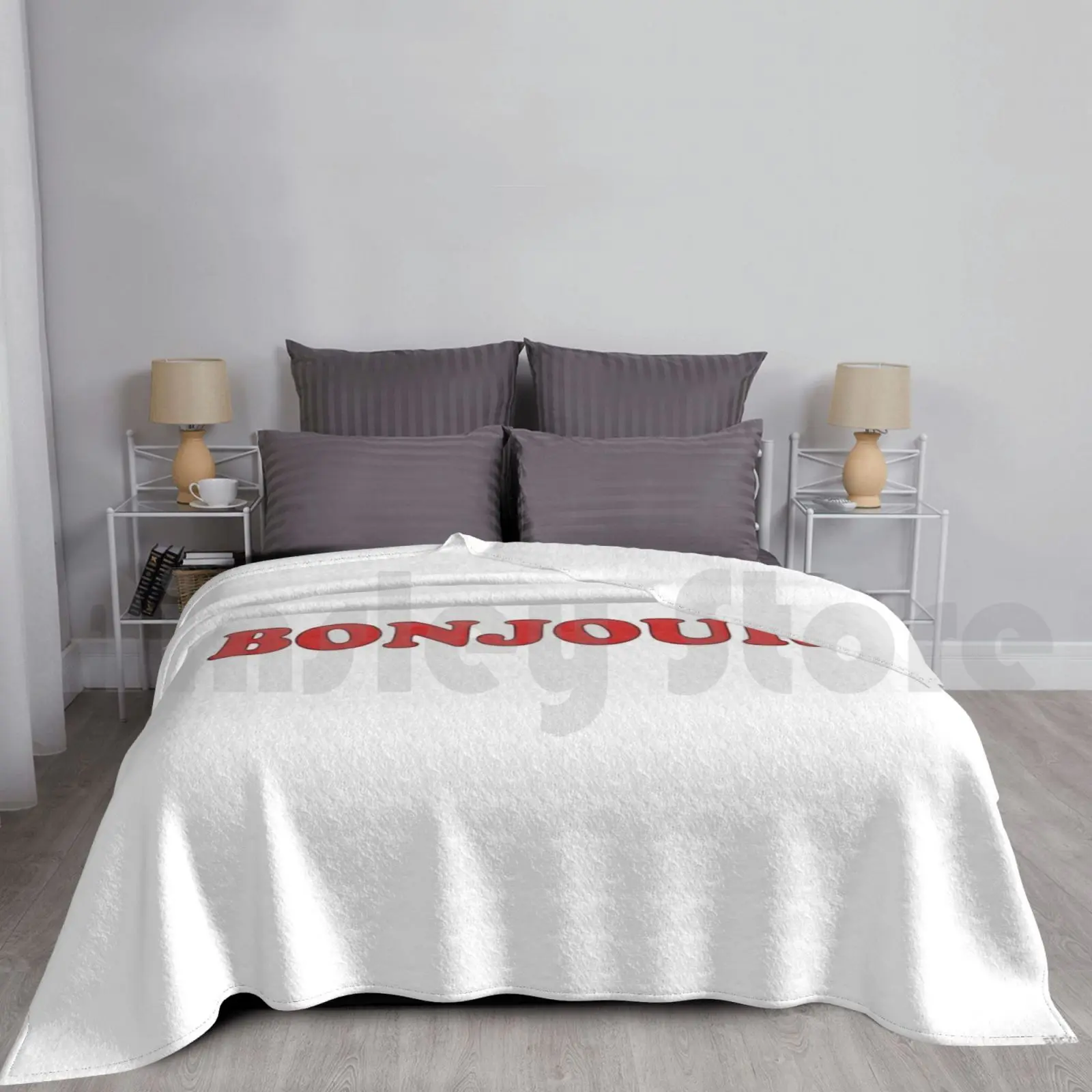 

Bonjour French Phrase-Sticker Blanket For Sofa Bed Travel Bonjour Bon Jour Goodday Good Day Hello Hi