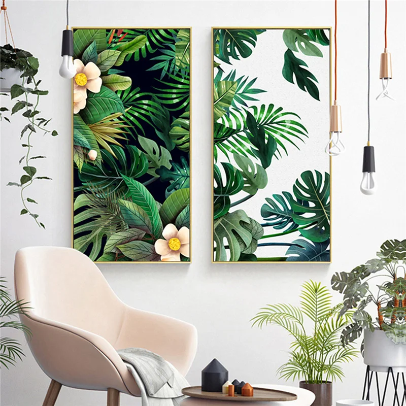 

Nordic Green Leaves Wall Art Canvas Posters Prints Scandinavian Home Decor Modular Pictures Art Painting no frame Dropshipping