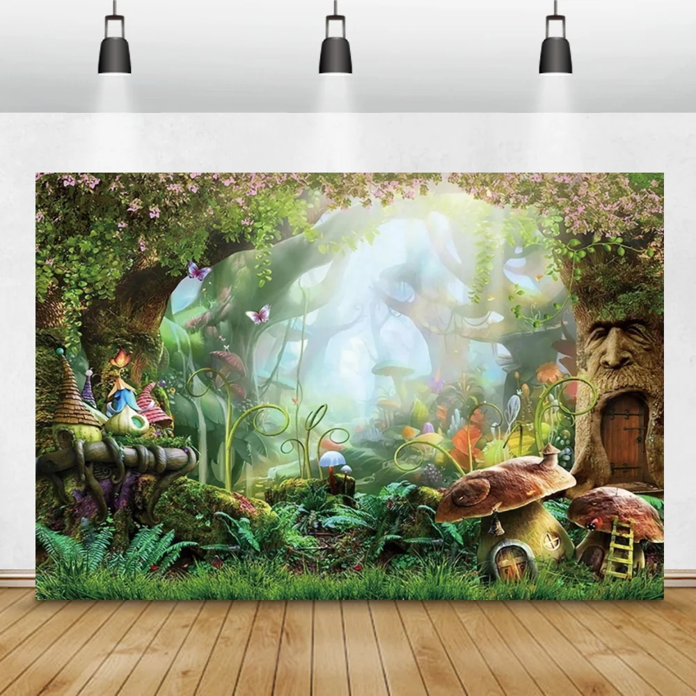 Сказочная страна чудес фотография Фон Старое дерево грибы Феи принцесса малыш