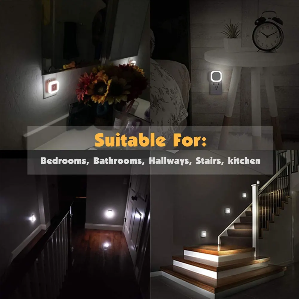 Mini LED Night Light EU/US Plug in Dusk to Dawn Sensor Wall Nights Lamp Square for Bedroom Hallway Stairs Corridor 110V 220V | Освещение