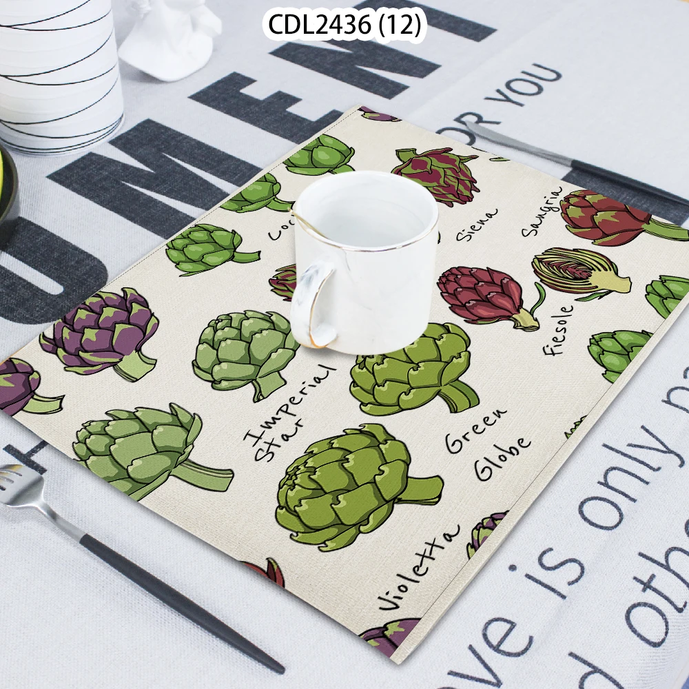

1 Piece Plant Pattern Vegetable Printing Napkin Cloth Home Decoration Table Mat Cloth Tea Towel Coaster 42*32 Servilletas Tela