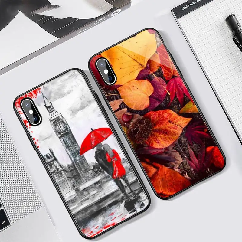 

Autumn Fallen leaves pattern Phone Case Tempered glass For iphone 6 7 8 plus X XS XR 11 12 13 PRO MAX mini