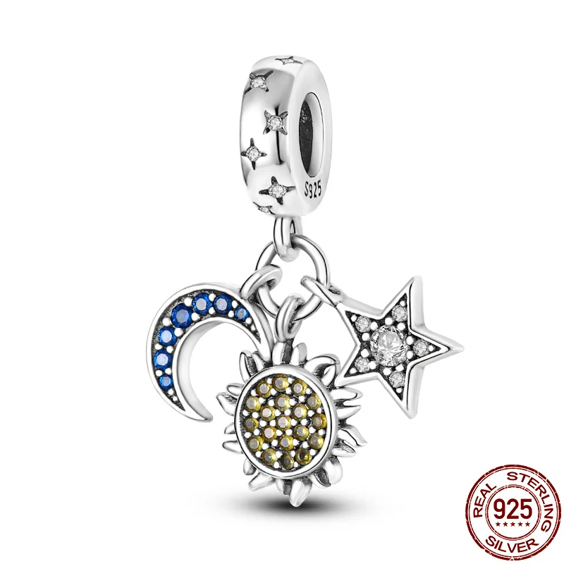 

100%Plata de ley 925 Sun Star Moon Pendant Charm Suitable for Pandora Original Bracelet Pendant Jewelry