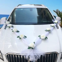 white rose artificial flower for wedding car decoration bridal car decorations door handle ribbons silk flower