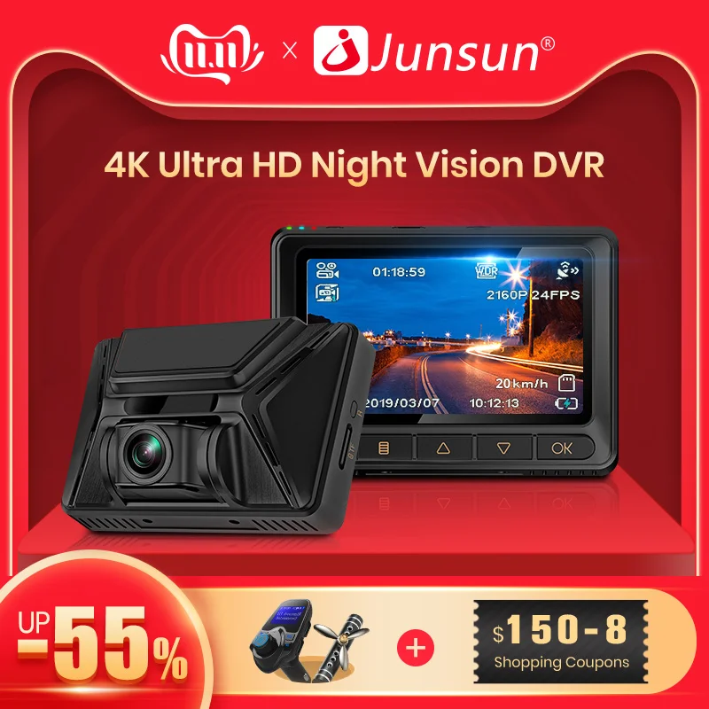 Junsun S390 Dashcam 4 к 2880*2160 P Ultra HD ночное видение sony IMX335 Встроенный gps Wi Fi dvr автомобиля