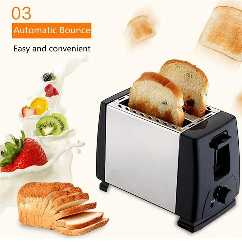 2 Slices Automatic Fast heating Bread Toaster Household Breakfast Maker Stainless steel Toaster Oven Baking Cooking 750W 220V