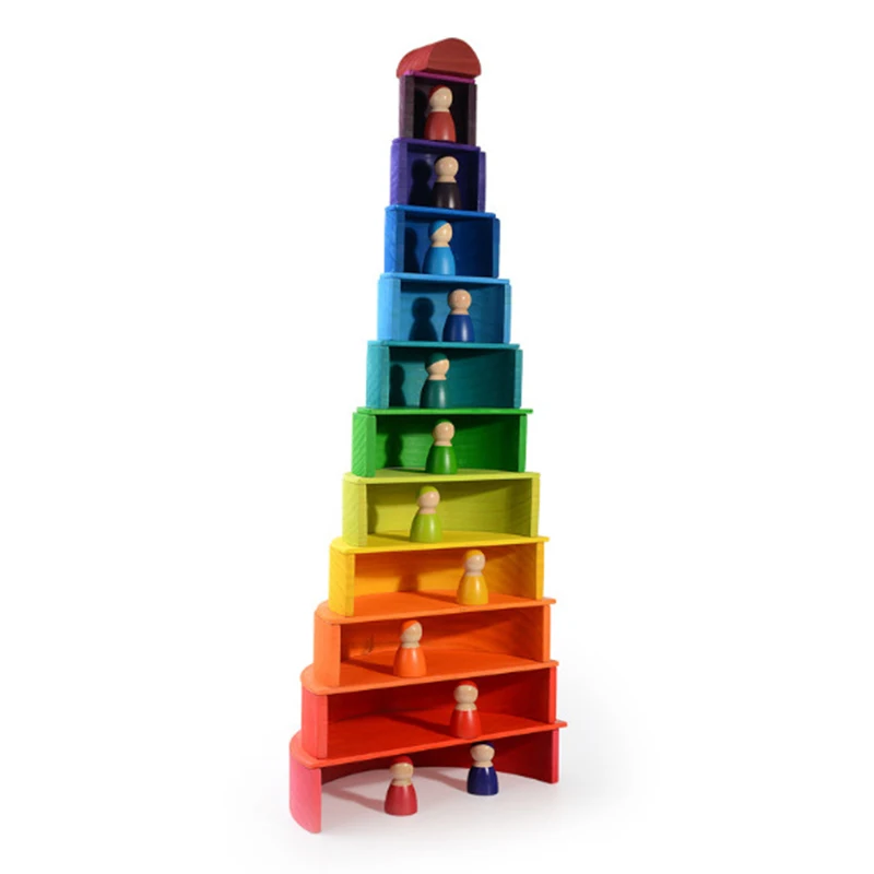 

Dropshipping Simulation 12Pcs Rainbow Blocks Set Square Building Blocks Wooden Toys For Kids Semicircle/Dolls Educational Gift