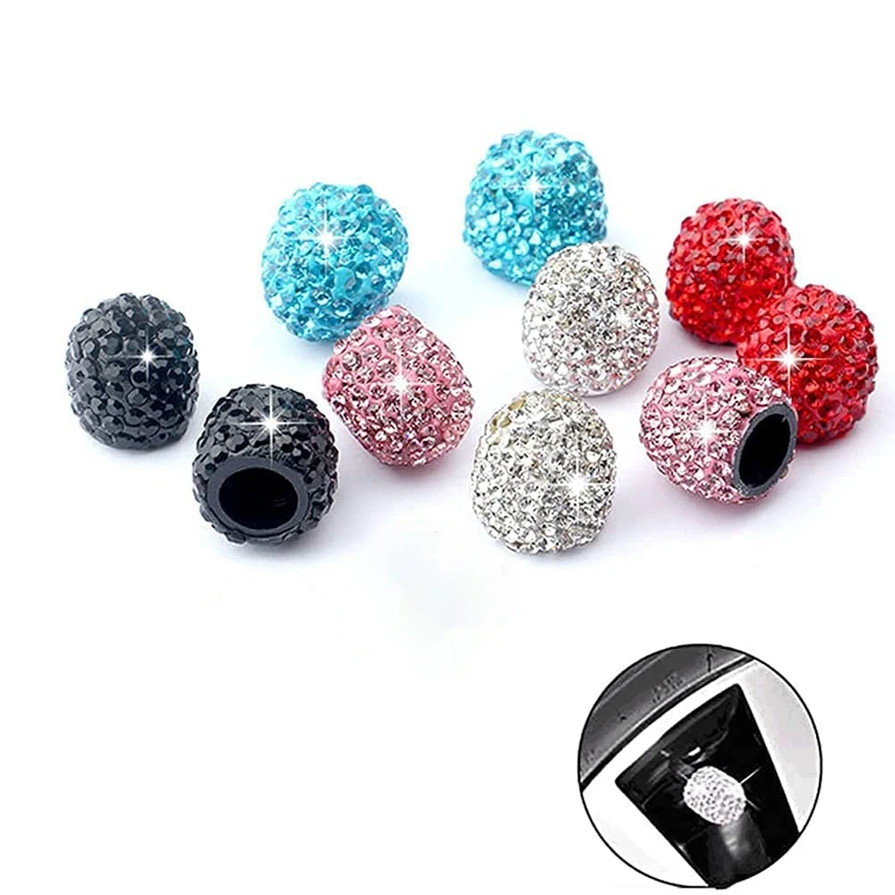 

4 PCs Crystal Car Tire Valve Caps Diamond Shining Dust-proof Wheel Valve Cover Vehicle Bling Car Charms Decor Auto Accessories