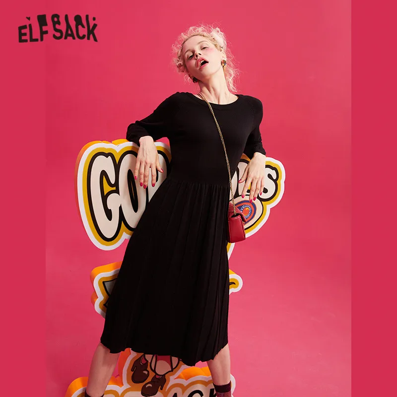 Женское трикотажное платье ELFSACK разноцветное однотонное свитер с рукавами