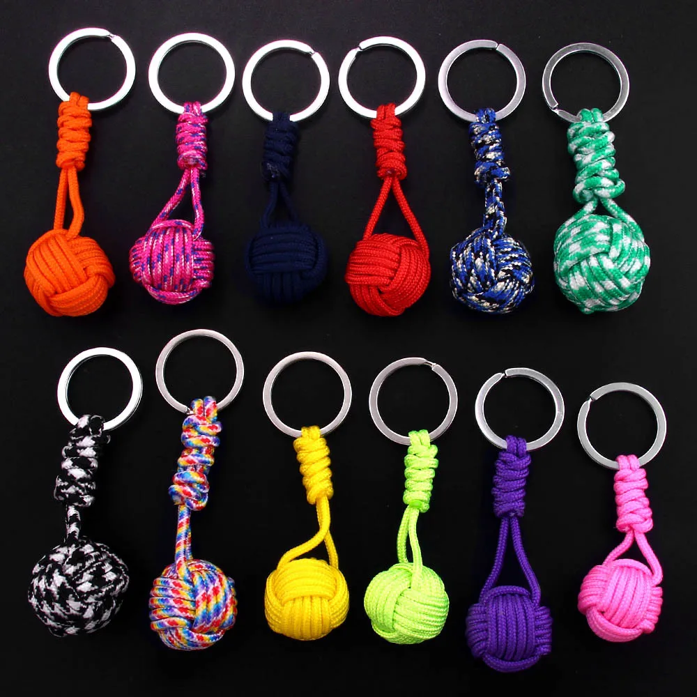 

50pcs 12colors Outdoor Survival Woven Paracord Lanyard Keychains Tactical Parachute Rope Cord Ball Keyring key chains
