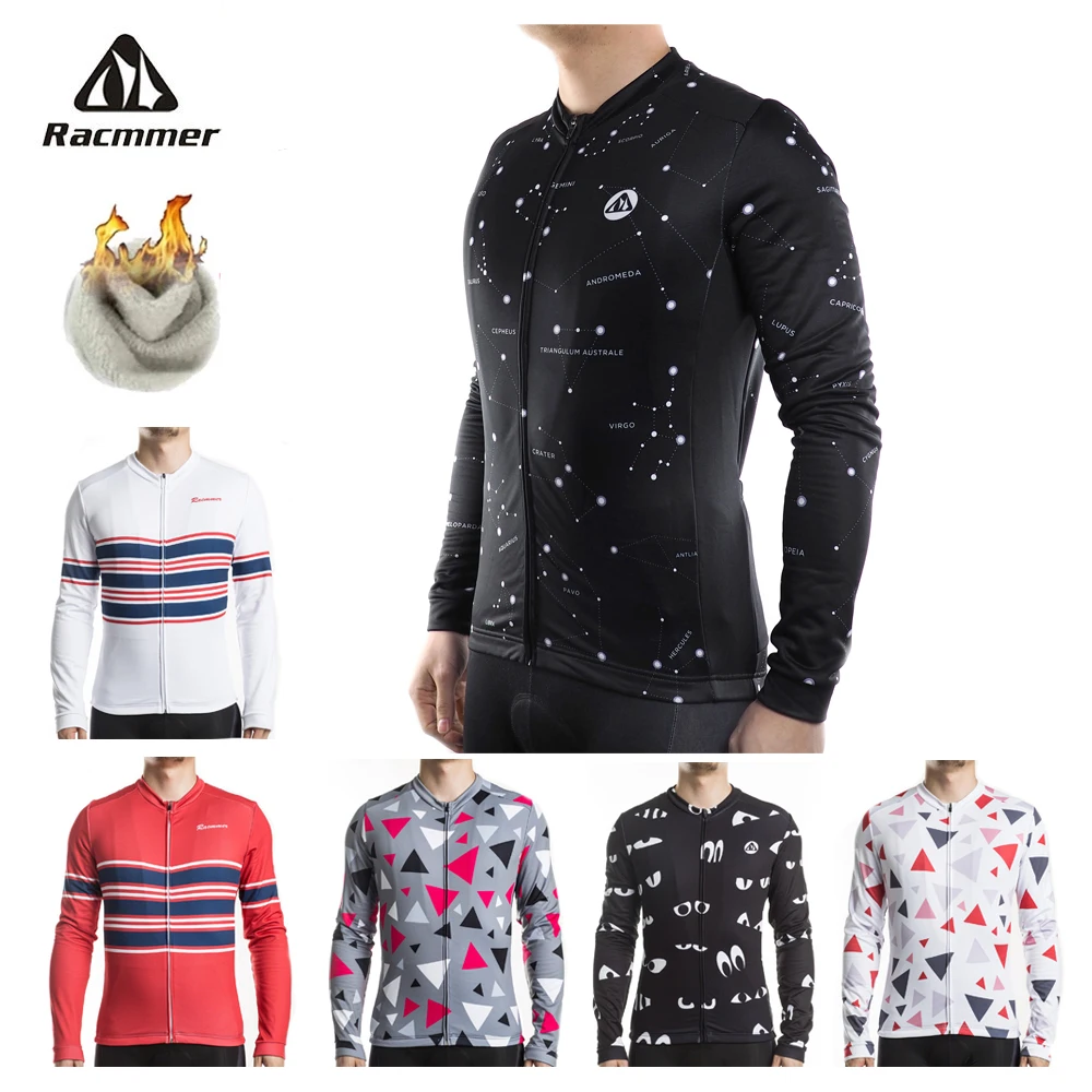 

Racmmer 2021 NEW Thermal Fleece Cycling Jersey Black Winter Mens MTB Long Sleeve Bike Bicycle Clothing Jerseys Maillot Ciclismo