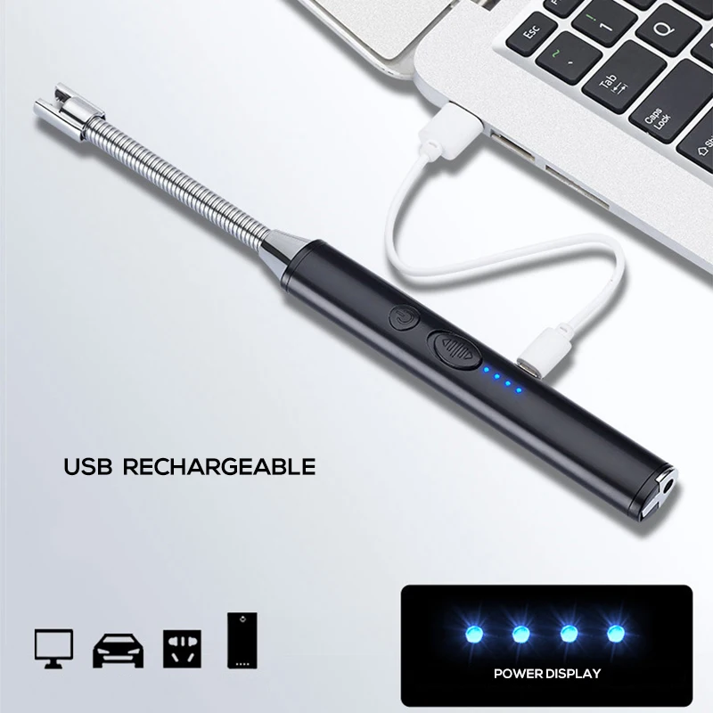 Electronic Candle Lighter USB Rechargeable Windproof Arc with Power Display for Kitchen Stove BBQ Camping | Дом и сад