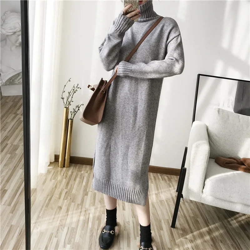 2019 зимние женские повседневные платья осенние с длинным рукавом Водолазка