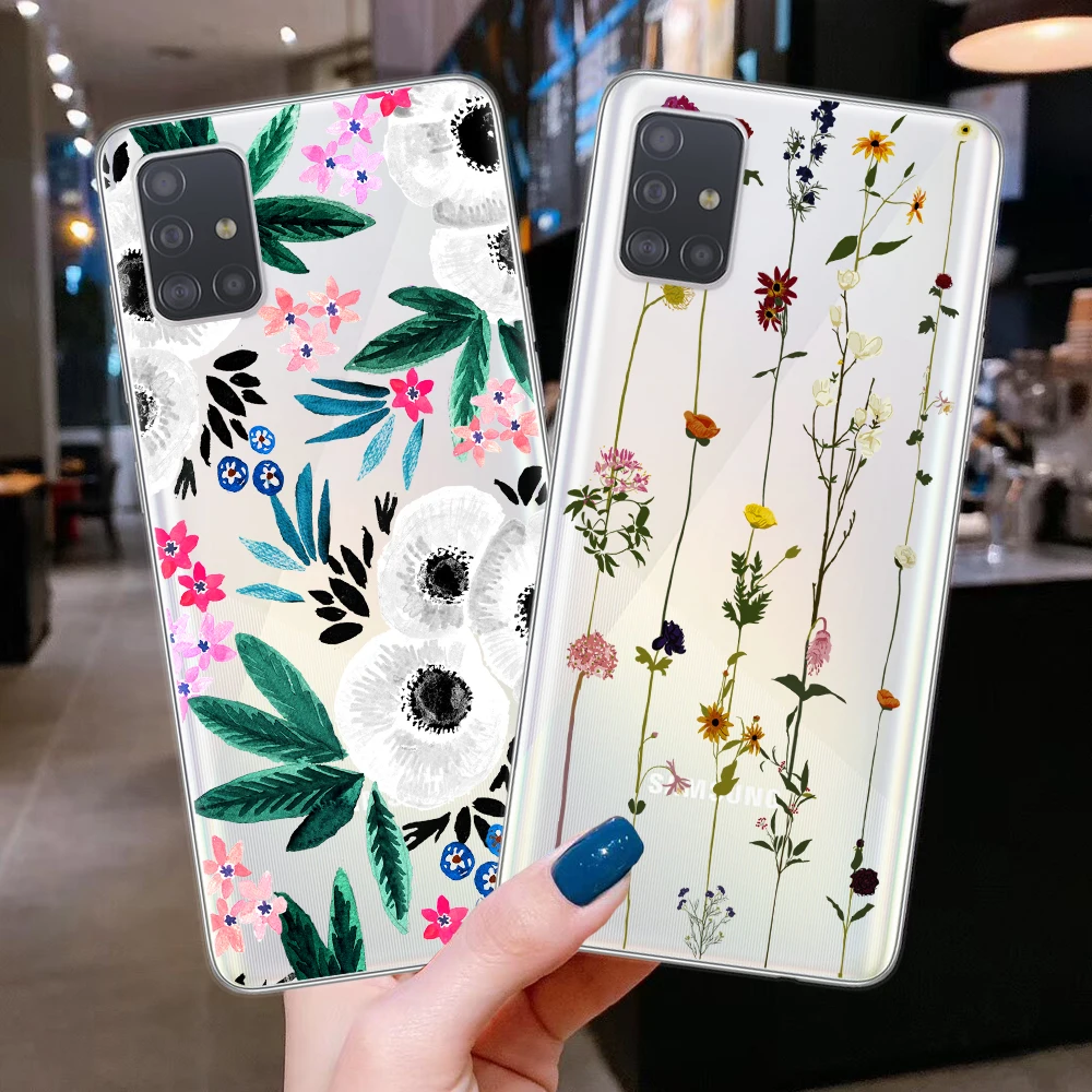 Чехол для телефона Samsung A51 A71 A10 A20 A30 A40 A50 A70 A9 A7 A6 A8 Plus 2018 прозрачный летний с цветами