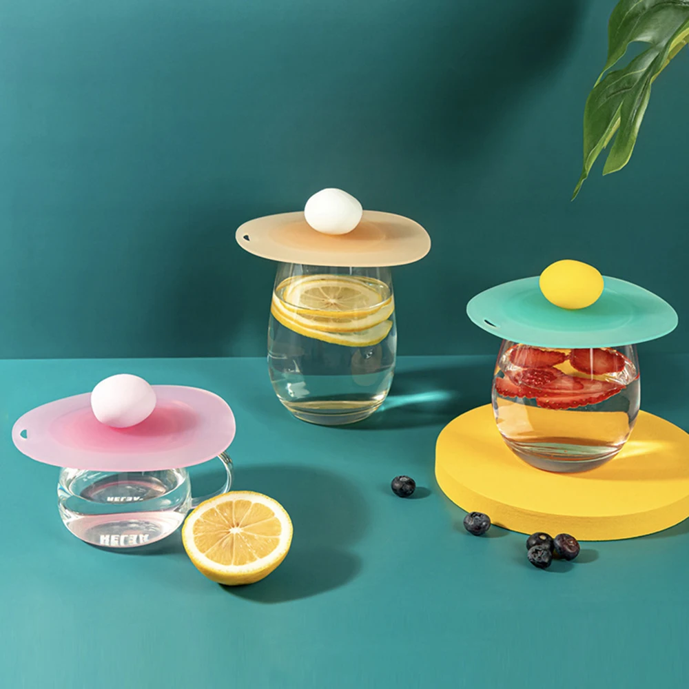 

New Translucent Small Pond Silicone Cup Lid Leak-proof Small Ball Cap Dust-proof Heat-resistant Cute Cartoon Cup Lid