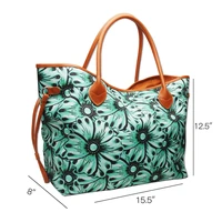 retail green patals tote dom1131851 flower printed women handbag serape womens tote with two strings for shopping