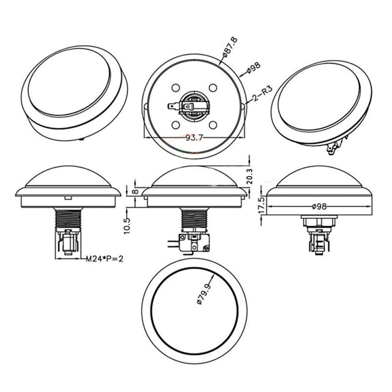 2 шт 100 мм кнопочная аркадная Кнопка светодиодный микро переключатель мгновенная