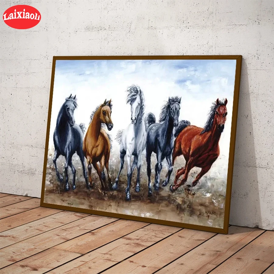 

full drill square Crystal Paintings Abstract animal art, painted running horse Diamond Embroidery Diy Diamond Painting