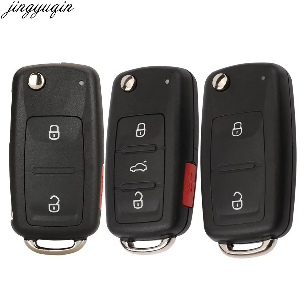 

Jingyuqin Flip Car Key Shell For VW Volkswagen Golf 4 5 7 Passat B5 B6 Tiguan Beetle Polo MK4 Bora Skoda Seat 2/3/4B Uncut Blade