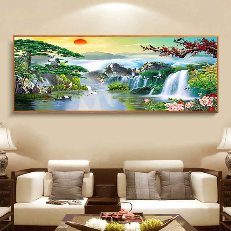 

5D Diy Diamont Embroidery Landscape Waterfall AB Diamond Painting Large Size Full Square/Round Mosaic Pictures Home Decoration