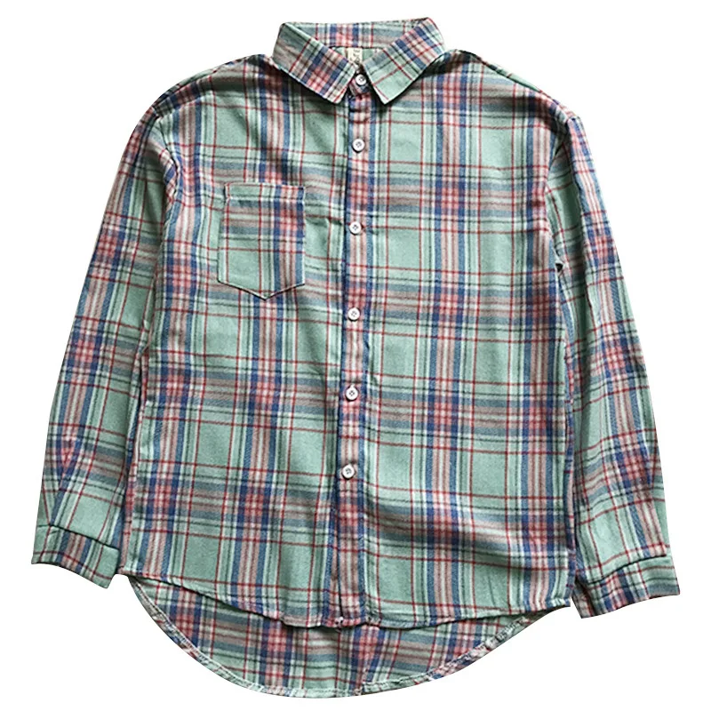 

Autumn 2021 new Korean loose contrast plaid shirt for women to wear retro Hong Kong Style medium long shirt coat