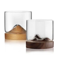 home kitchen whiskey glass mountain wooden bottom wine transparent heat resistant glass cup for whiskey wine vodka for bar club