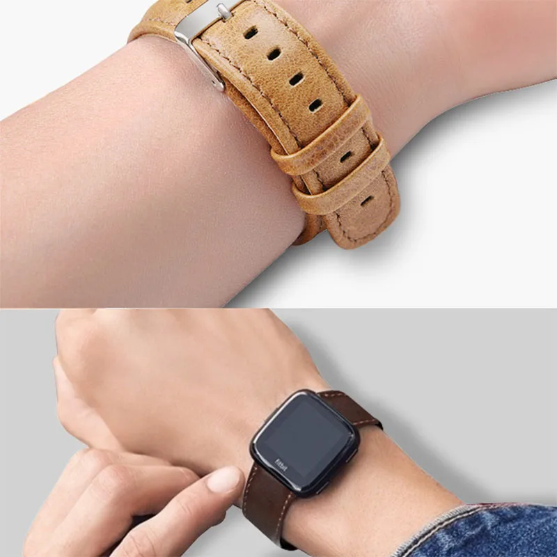 Прочный кожаный браслет ремешок для Fitbit Versa фитнес Браслет женские мужские Смарт