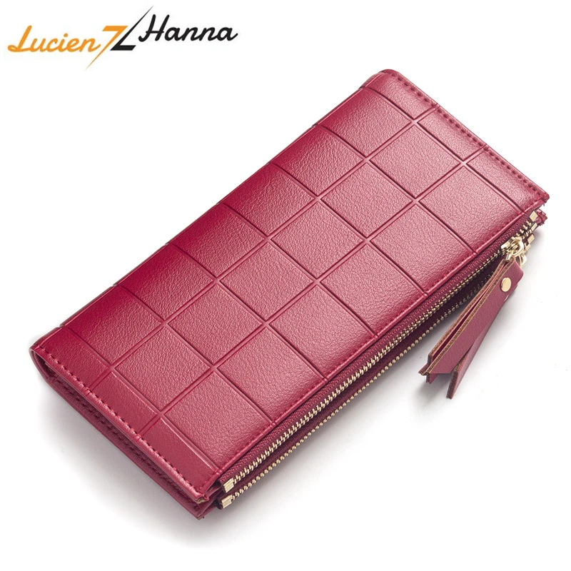 Женский кожаный кошелек кошельки в клетку длинный женский цветной красный клатч