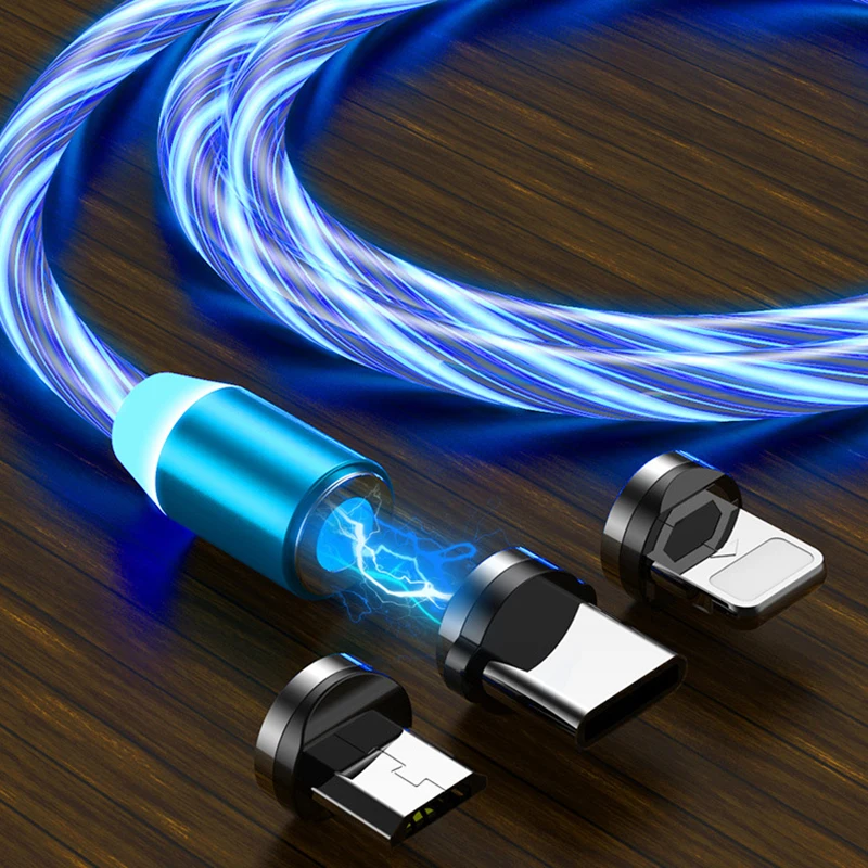 Магнитный кабель со светодиодной подсветкой микро USB Type C зарядный провод шнур