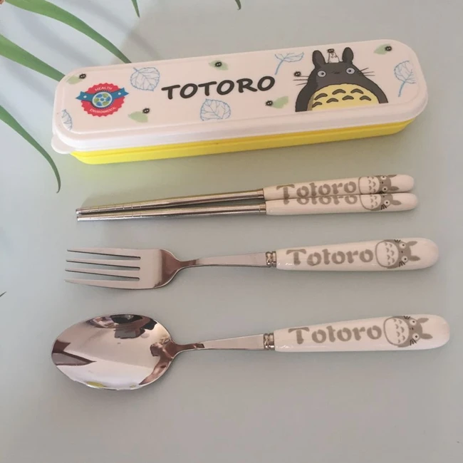 3 шт./компл. kawaii Портативный из нержавеющей стали ложка подарок на день рождения Тоторо смешивание посуда Миядзаки Аниме фигурки стильная футболка с изображением персонажей видеоигр