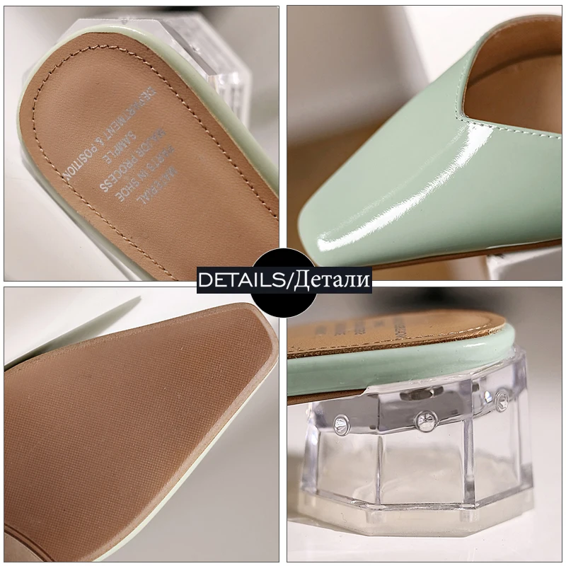ISNOM Fashion Slippers Women Heart Shape Strap Slides Transparent Heels Shoes Woman Mules Leather Ladies Dress Clear | Обувь