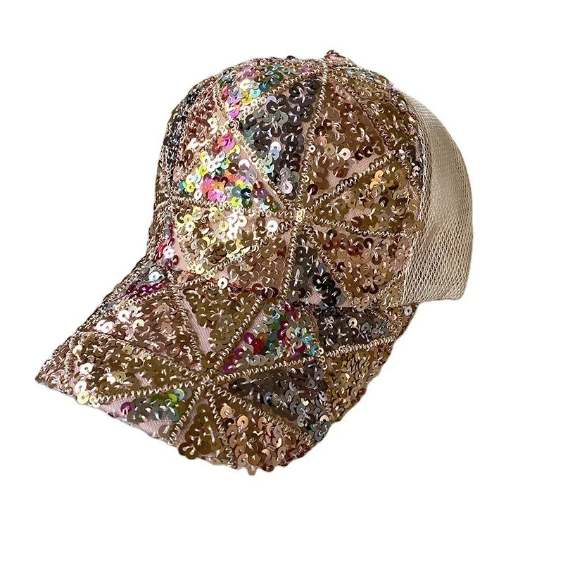 Summer Bling Bling Baseball Cap With Sequins Adjustable Closure Travel Outdoor Fashion Cool Woman Unisex Stylish Trucker Hat