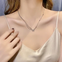 korean fashion personality unsymmetrical bow titanium steel necklace female temperament exquisite collarbone chain