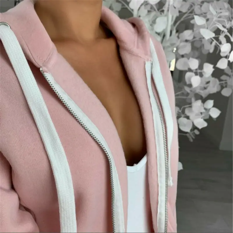 Комплект Повседневный Женский флисовый свитшот на молнии с капюшоном и длинным