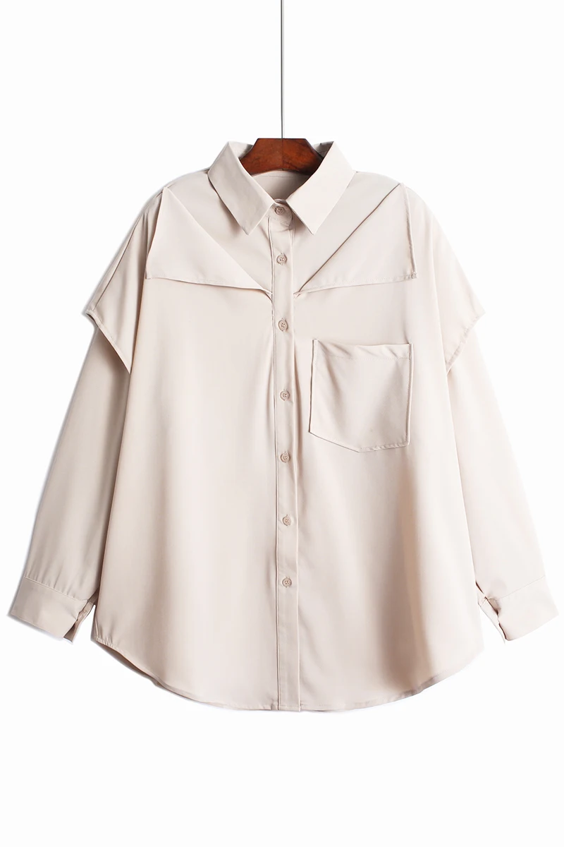 

SuperAen Folding Double-layer Patchwork Solid Full Shirts Women's 2021 Spring Loose Slim Fashion Chiffon Top