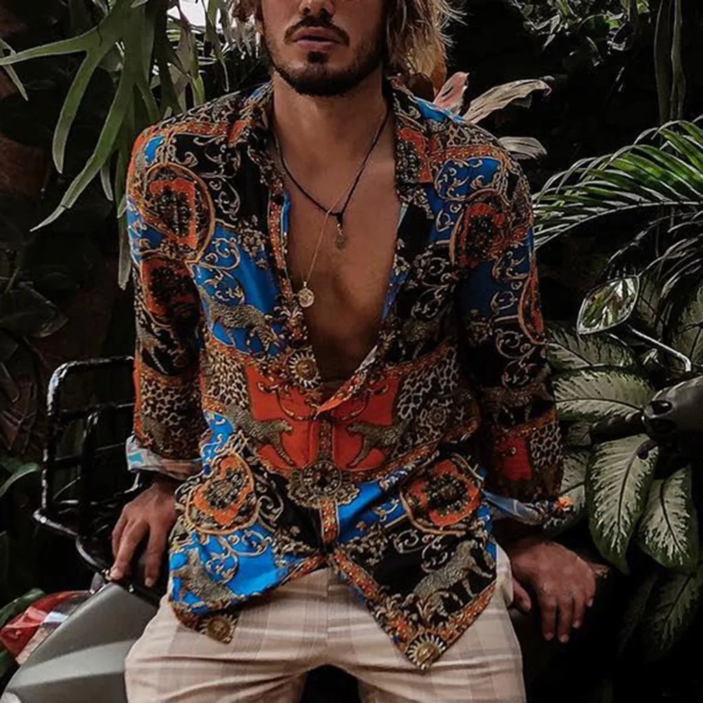 Мужская Повседневная рубашка с длинными рукавами модная отложным воротником и