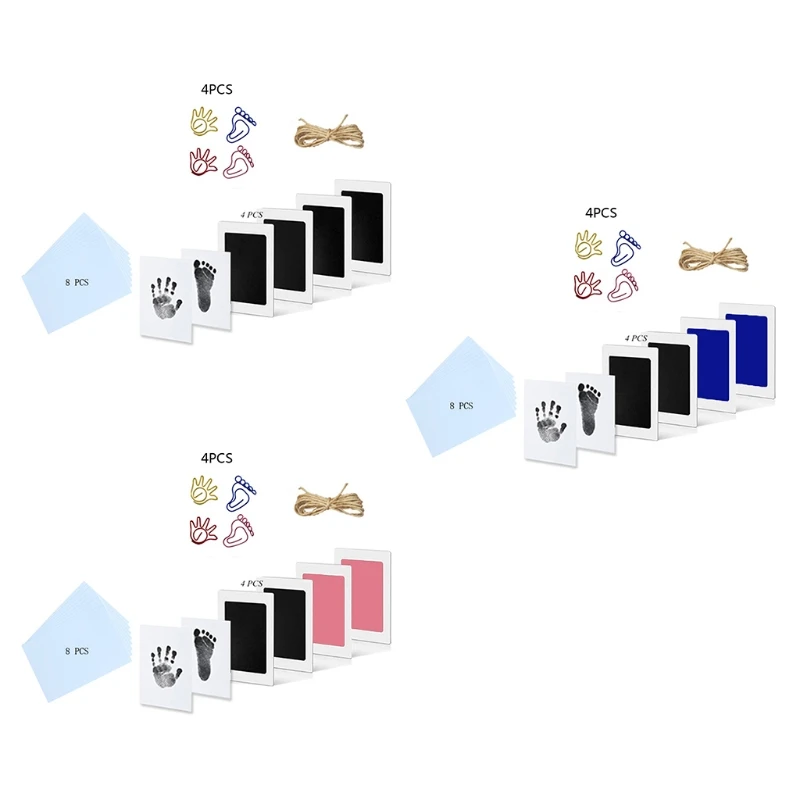 

J2FF Newborn Baby Footprint Handprint Kit Durable Safe Nontoxic Ink Pad Imprint Cards Clips Hemp Rope Infants Souvenirs Toys