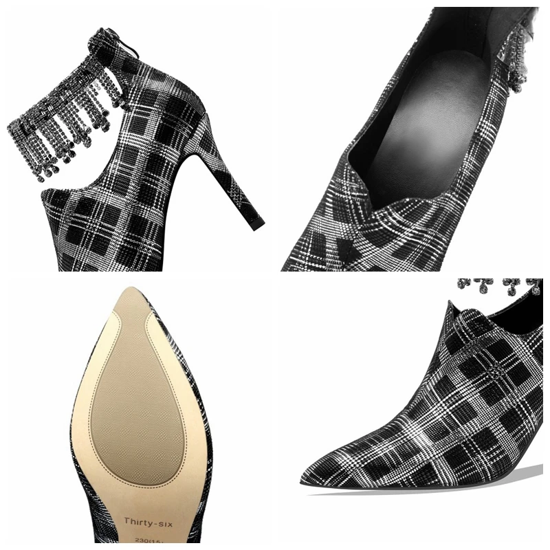 

ORCHA LISA Female Pumps Pointed Toe 8.5cm Stiletto Heels Rhinestone Back Zipper Beading Big size 33-40 Leisure Date C1864