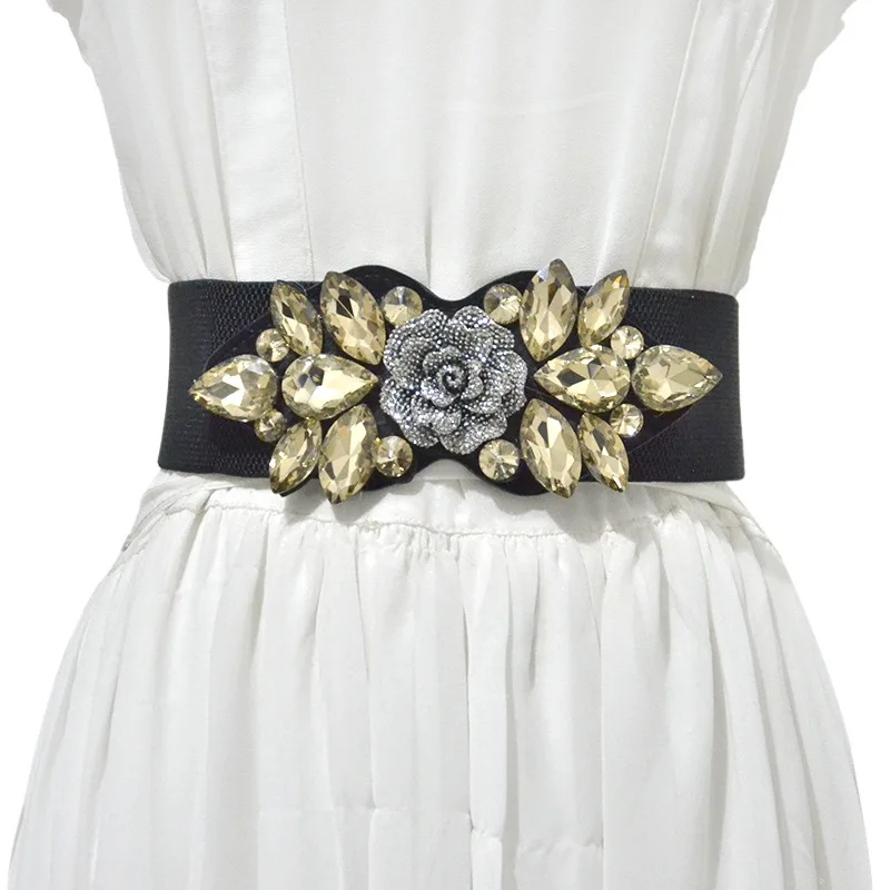 

Роскошный Новый Модный женский эластичный пояс с широкой талией и бусинами