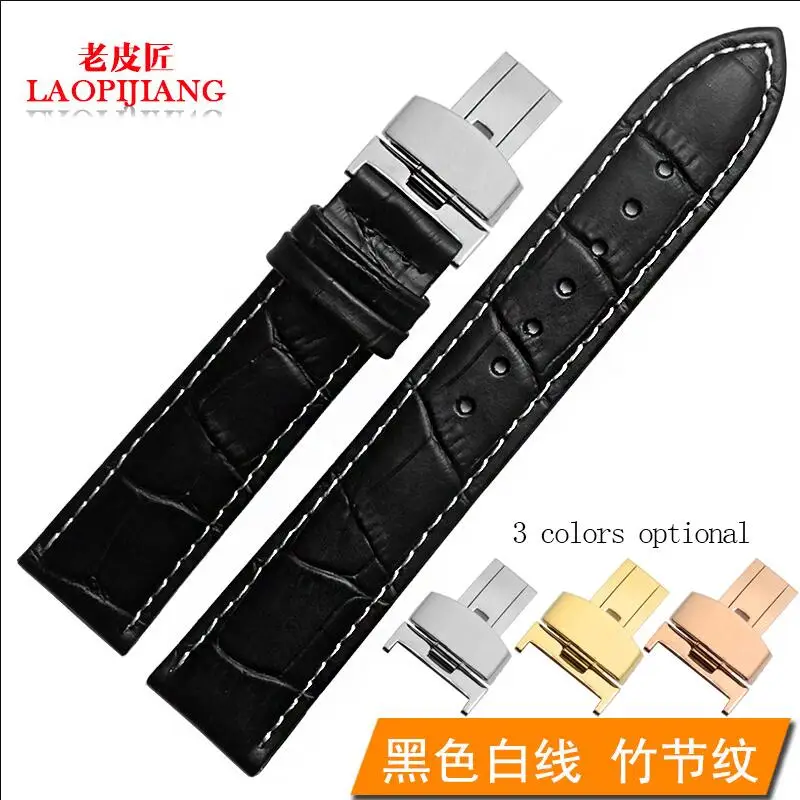 black x white Подходит для часов 20 мм 21 мм 22 мм 24 мм классический стиль черный коричневый Натуральная кожа ремешок для часов с Бабочкой Пряжка для мужчин и женщин - Цвет ремешка: black x white