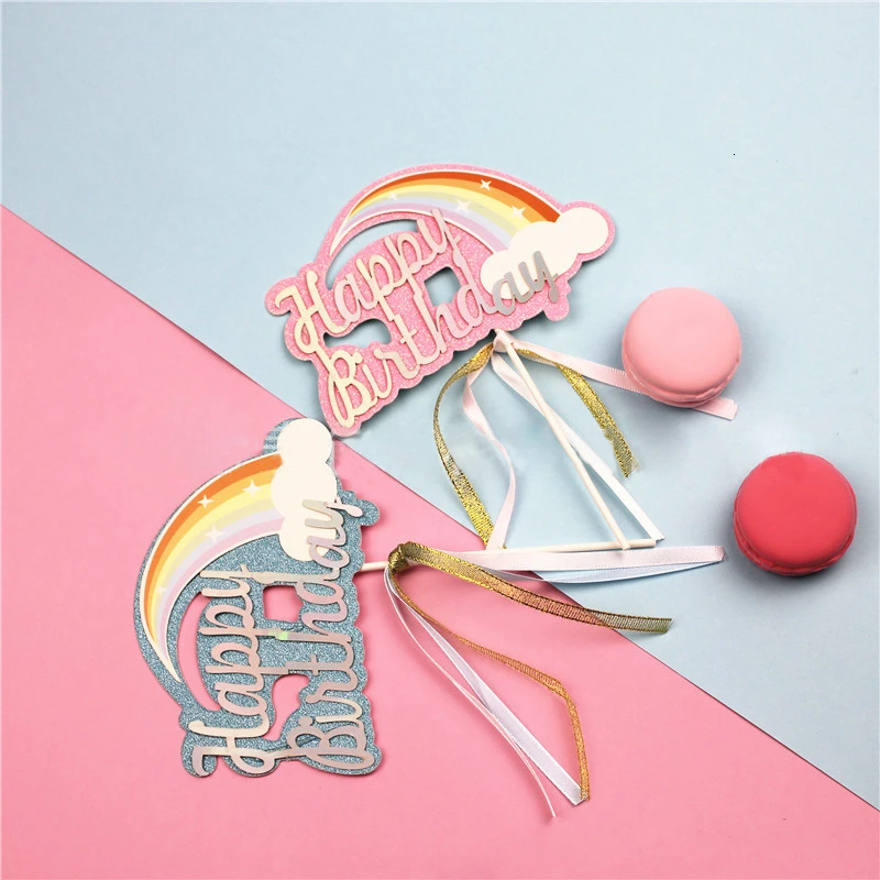 1 шт. Блестящий Топпер для торта С Днем Рождения радужные топы кексов детского