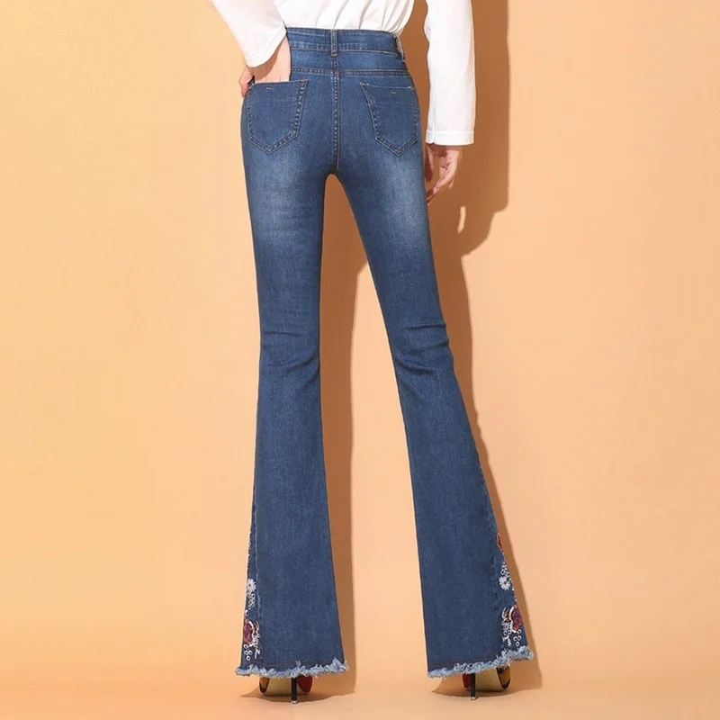 

Elastic Denim Pants Bell Bottoms Trousers Women Pants 2021 Vintage Side Slit Flare Jeans Female Casual Fashion Classic Pop Jeans