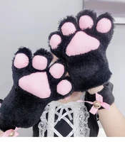 1pair women girls cute cat paw gloves winter warm plush cartoon anime cosplay mittens