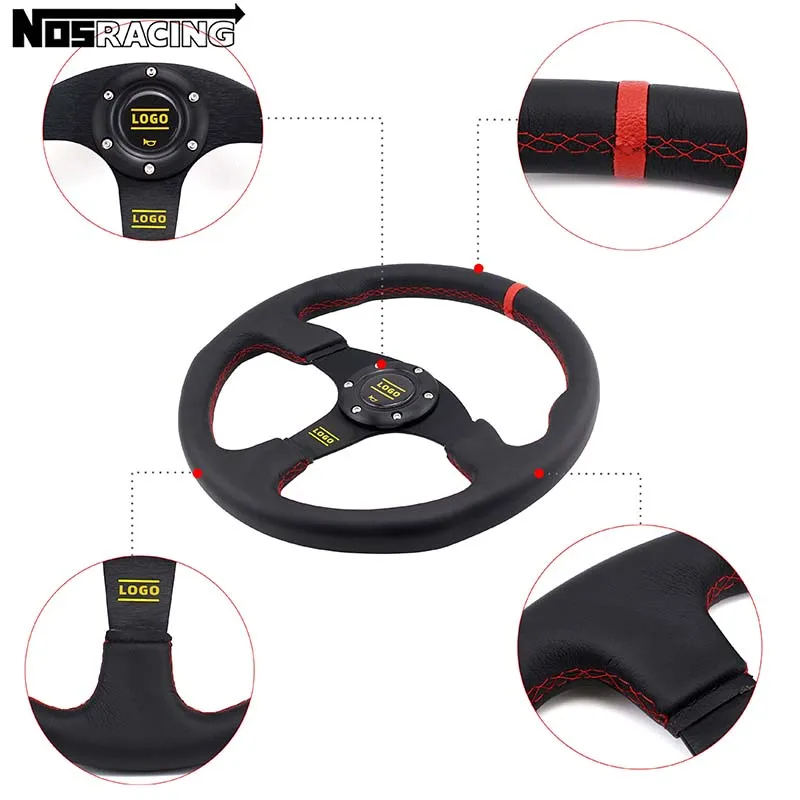 14-дюймовое кожаное рулевое колесо OM модификация JDM Гоночное плоское