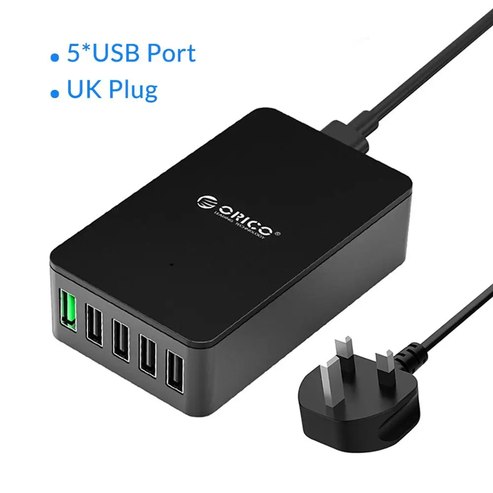 ORICO QC2.0 USB зарядное устройство 5 портов настольное зарядное устройство для samsung huawei Xiaomi и планшетов - Тип штекера: 5 Port UK Plug