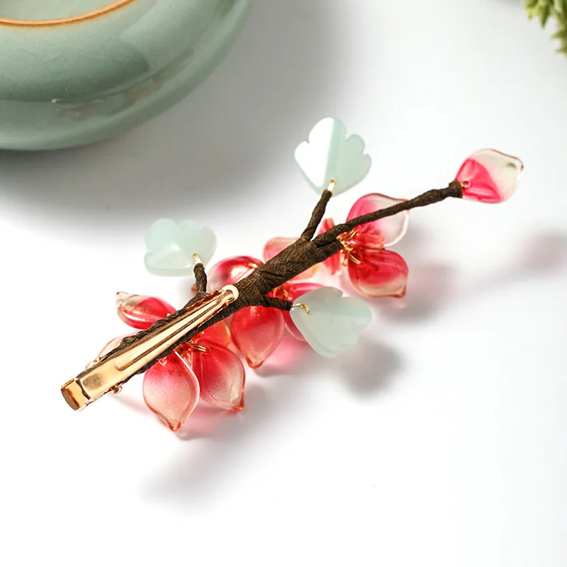 Китайская шпилька для волос заколки мужчин красный цветок Хрустальный жемчуг