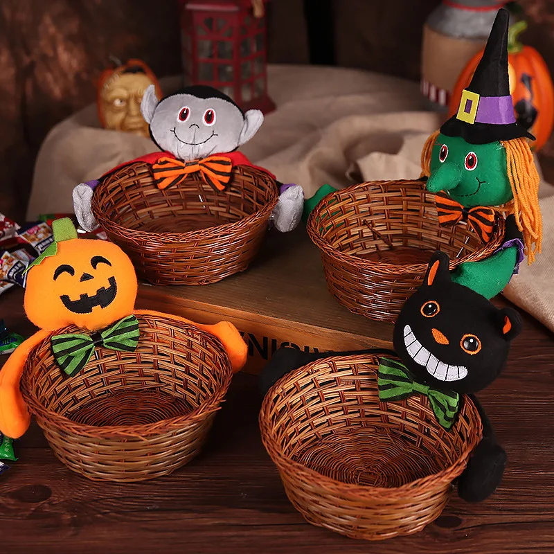 

Halloween Candy Basket Bar Storage Woven Basket Children Fruit Kindergarten Witch Pumpkin Candy Jar Party Supplies Home Decor
