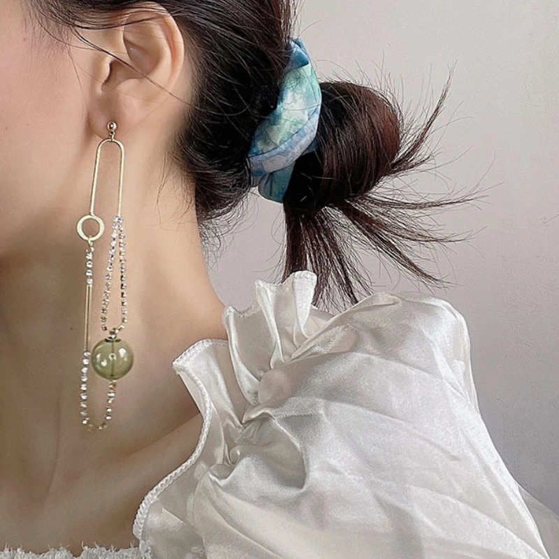 

VSnow Fashion Simple Long Tassel Round Ball Dangle Earring for Women Girls Asymmetric Chain Gold Metallic Hollow Earring Jewelry