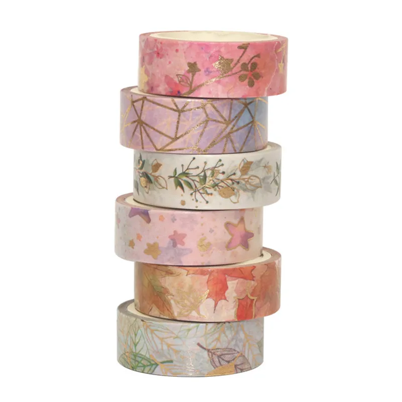 

200 inch by 6rolls Flower Washi tape set gold foil laser masking tape for Scrapbooking DIY Stationary Christmas gift