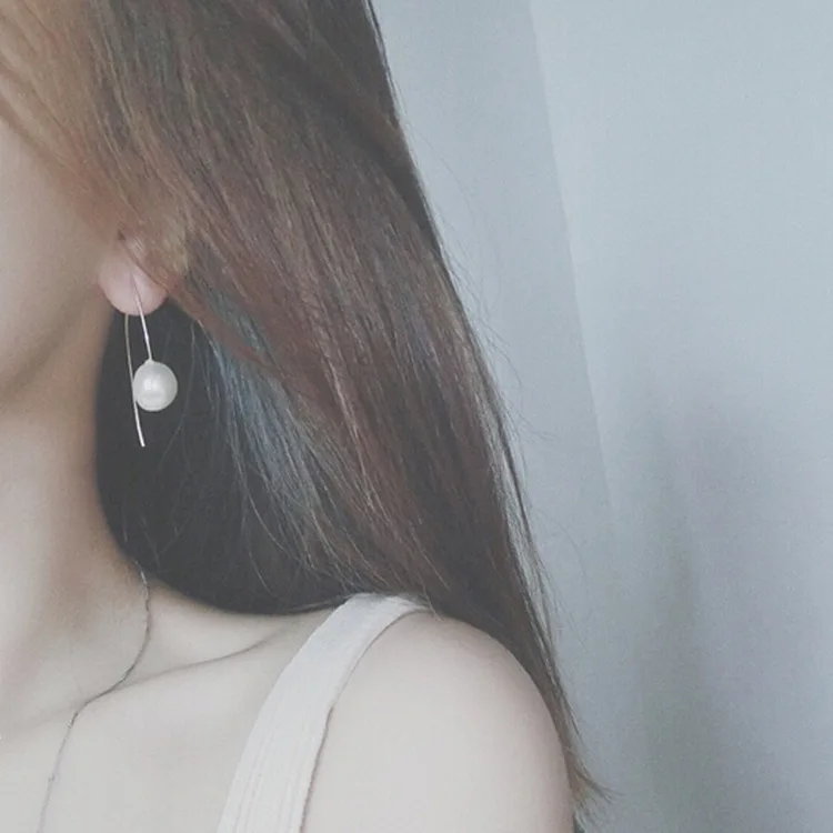 

1 Pair Imitation Pearl Earrings Female Fashion Simple Long Pearl Earrings Alloy Slender Earrings Wedding Party Jewelry Gift